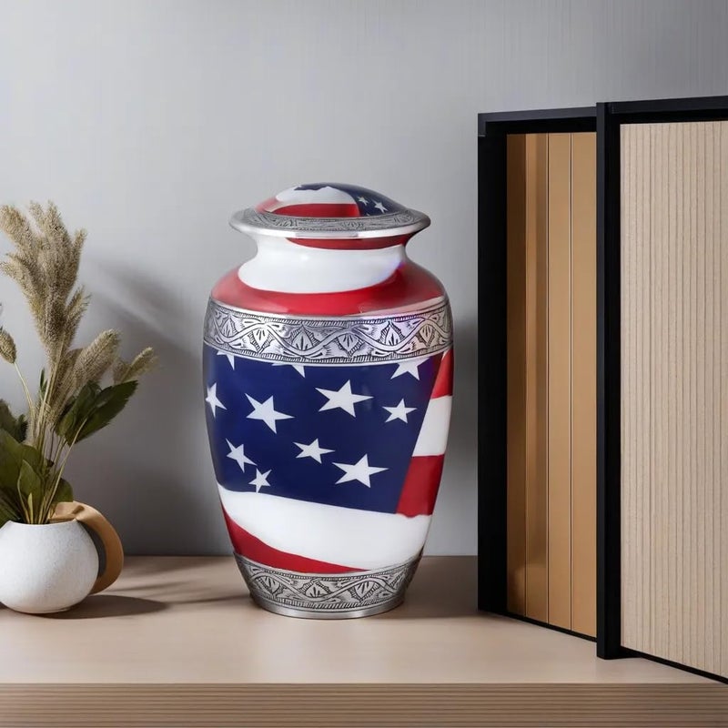 Light & Pro Lightnpro American Flag Hand Engraved Cremation Urn for Adult Human Ashes, Patriotic Memorial for Veterans, First Responders, Patriots, Millitary Heroes and Loved Ones Remains - 10 Inch - Image 3